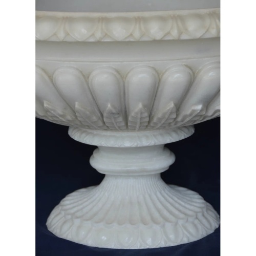 Handcrafted Marble Urn Planter with Scalloped Detail