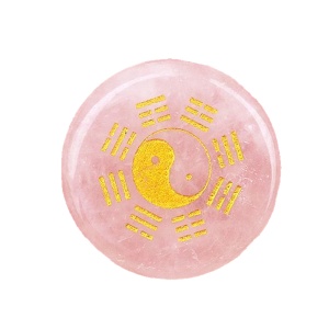 Rose Quartz 25MM Circular Disc Mat Handmade Craved Pattern-Taiji Bagua For Home Decor