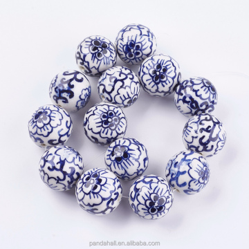 Shop Pandahall's Exclusive Collection: 28mm Round Flower-Embroidered Blue and White Porcelain Beads