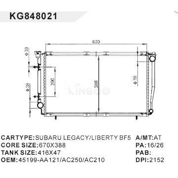 auto radiator car:SUBARU LEGACY/LIBERTY BF5OEM:45199-AA121/AC250/AC210