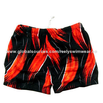 Summer Hot Black and Red Men's Swim Trunks, 80% Polyamide and 20% Elastane