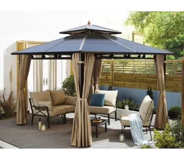 Windproof Outdoor Adjustable Metal Pergola with Vented Roof for Patios and Gardens