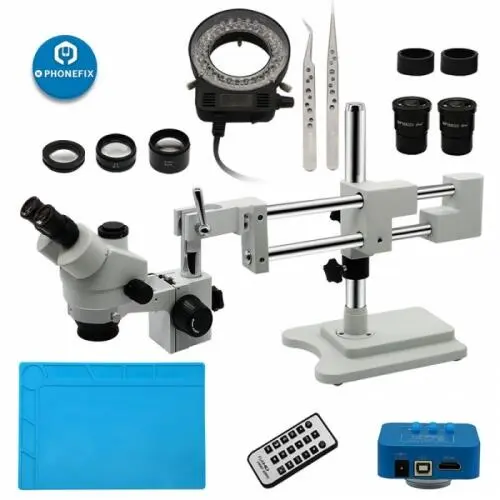 7X-45X Trinocular Cantilever Zoom Microscope with Dual Arm Stand