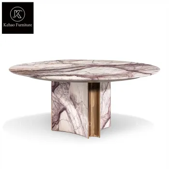 Stainless Steel Design Round Marble Top Dining Table Set