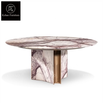 Stainless Steel Design Round Marble Top Dining Table Set