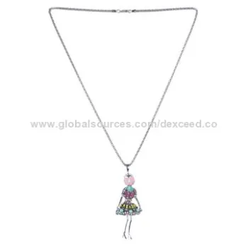 Dancing Girl Pendant Necklace, Large Acrylic, Multicolored Available, Low MOQ of 24 Units