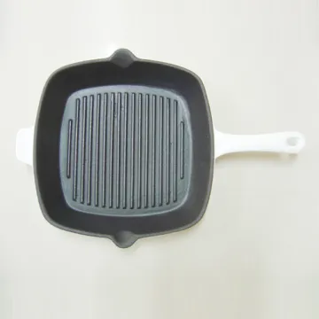 White Square Enamel Cast Iron Skillet/Grill Pan