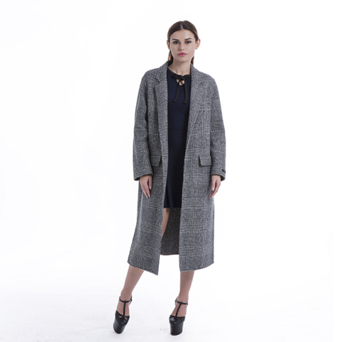 Fashionable straight plaid cashmere coat