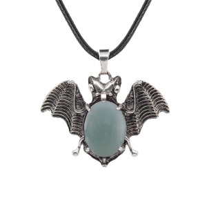 Amazonalite 13X18mm Cabs Antique Silver Alloy Antique Silver Alloy Bat Pendant Necklace 45cm Black Cord