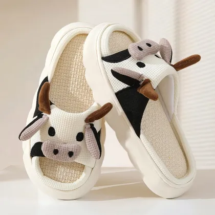 Cow Print Anime Slippers: Custom Linen Home Slipper for Winter