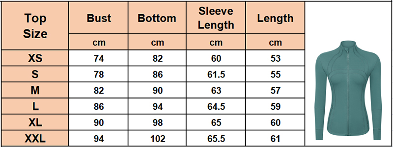 Women's Jackets Size Chart 