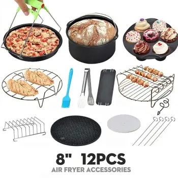 8 Inches 12 Pcs/Set Electric Air Fryer Parts Accessories Fit for 3.7QT-8QT Home Kitchen Appliance Parts For Cooking Baking BBQ
