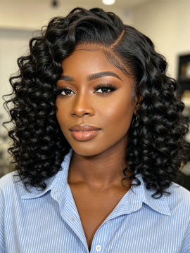10 Inch 13x4 HD Lace Frontal Kinky Curly 150% Density 1B Human Hair Glueless Wig