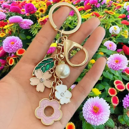 Sakura Flower Metal Enamel Pendant Keychain