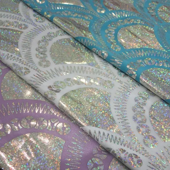 Sparkle Big Scale Bronzing Fabric: A Stretch Knitting Blend of Polyester and Elastic with Metallic Foil Coating and Holographic Finish