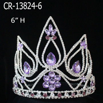 Venta al por mayor Big Violet Rhinestone Crown For Sale