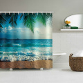 Beach Sea Wave Palms Waterproof Shower Curtain Tropical Style Bathroom Decor