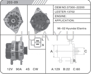 HYUNDAI ELANTRA ALTERNATOR MOTOR 13705