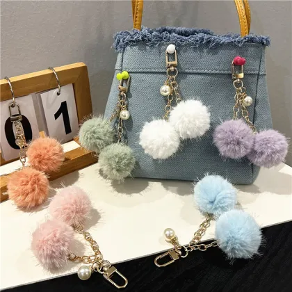Multi Color Pearl Pom Pom Self Defense Keychain Accessories
