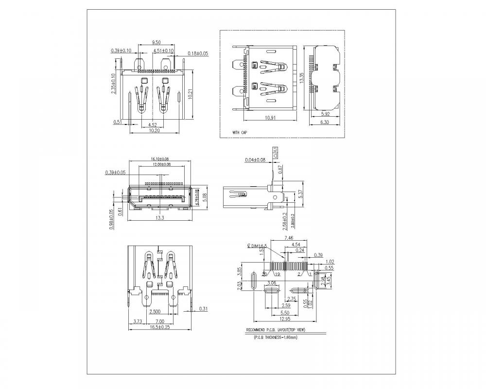 Hiển thị cổng nữ 180 Digree Dip 13.0h