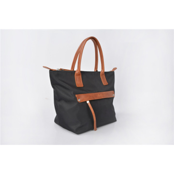 Black Shiny Nylon Shoulder Bag Rectangle Handbag Purse
