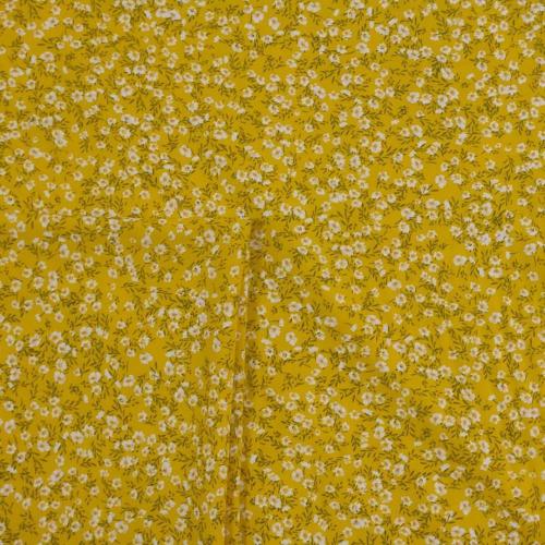 Tissu Viscose Rayonne Popeline Imprimé Fleuri Jaune