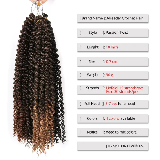 Alileader New Design Passion Twist Crochet Hair Braid Ombre Color Passion Twist Braids