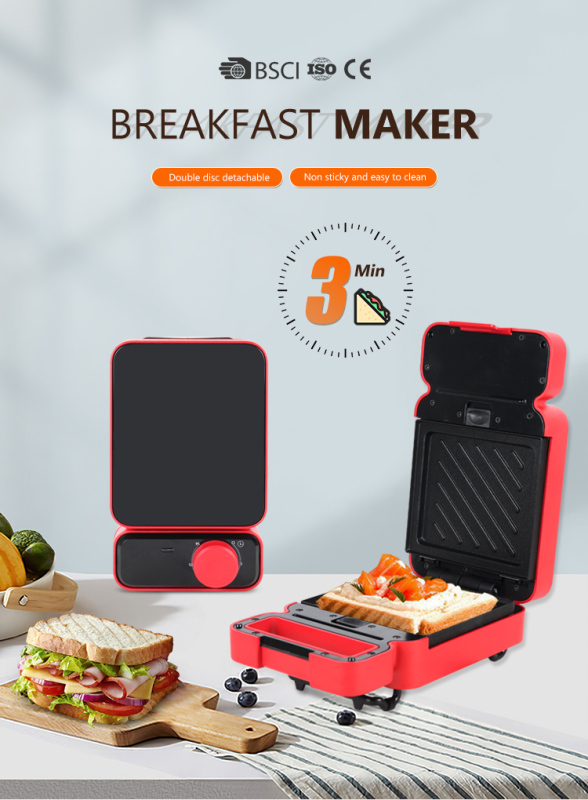 Mini Sandwich Maker with Timer  Manual Detachable Plate Waffle Maker