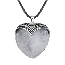 Clear Crystal Antique Silver Alloy Heart Pendant Necklace 45cm Black Cord