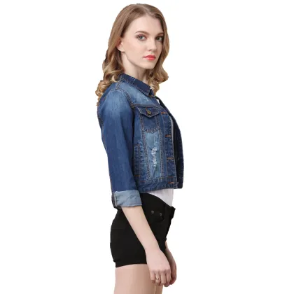 New Flower Embroidery Skinny Women Denim Jacket