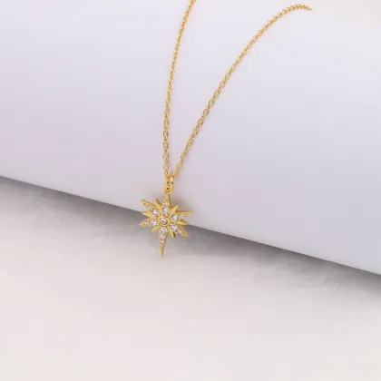 S925 Sterling Silver Inlaid Stones Star Pendant Fashionable