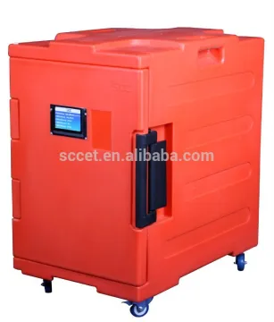 Font loading style Kitchen food warming cabinet with castors for food pan transportation