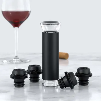Modern Black Vacuum Pump Set with Wine Stoppers
