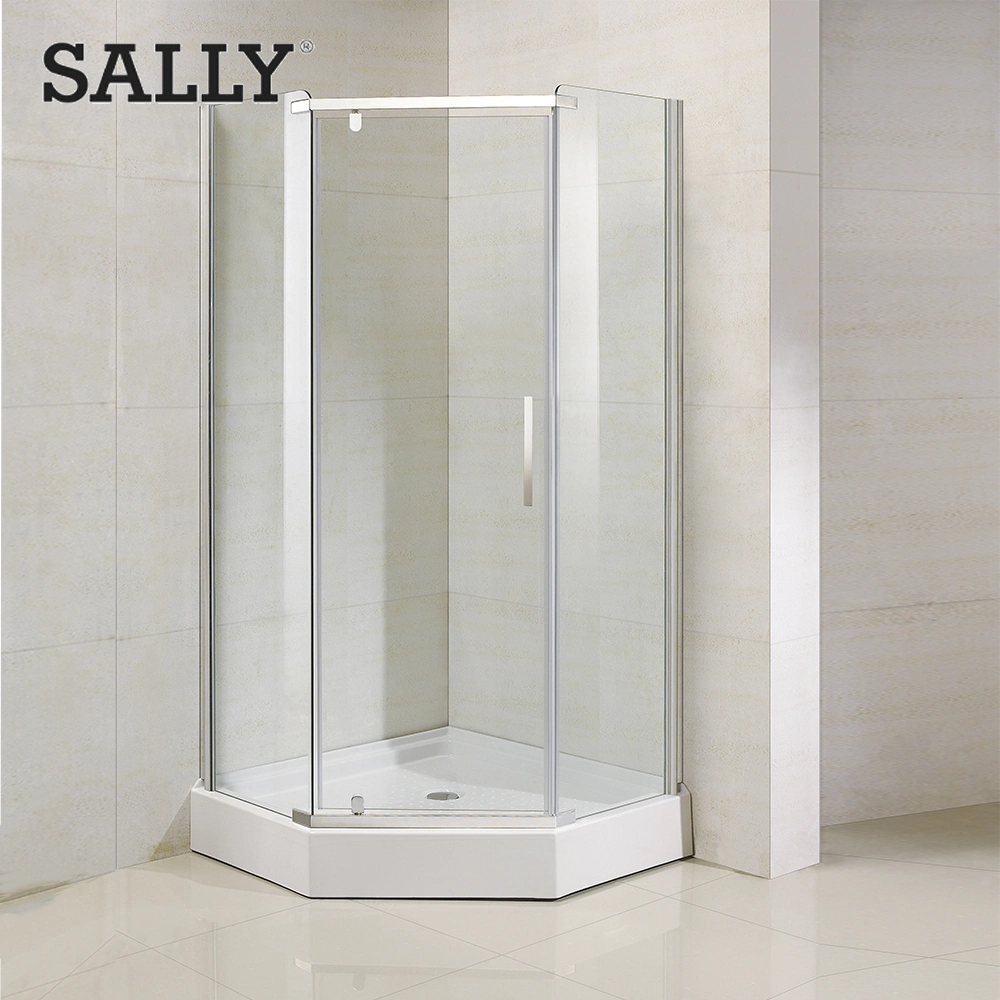 Sally ABS Acrylique Diamant Néo-Angle Enclos Receveur De Douche 38X38X6 Drain Central Base De Douche À Seuil Unique En Blanc