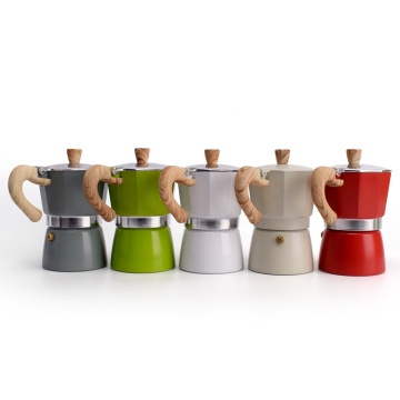 Aluminum Stovetop Espresso Maker Moka Pot with Wood Grain Handle (3/6 Cup)