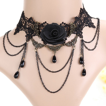 Rose Lace Charm Necklace Metal bib Necklace Choker