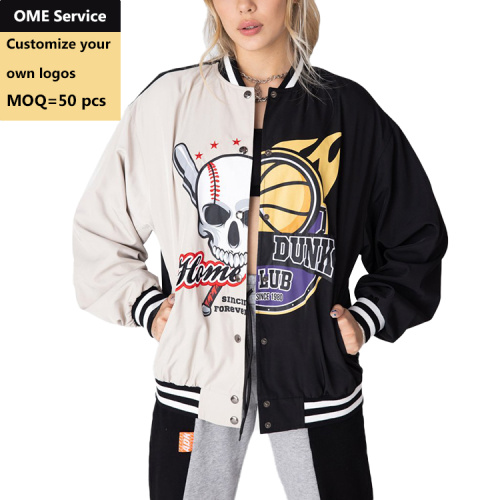 Ladies Custom Embroidered Contrast Baseball Jacket