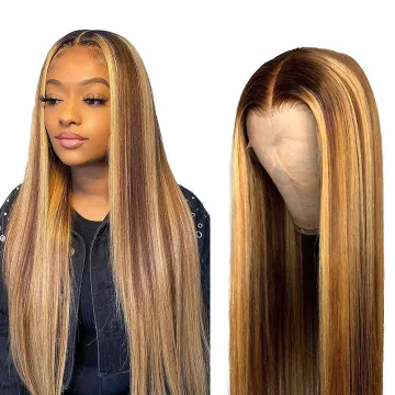 Highlighted Transparent HD Lace Front Human Hair Wig, Brazilian Ombre Color Pre Dyed 13x4 HD 360 Full Lace Wigs For Black Women
