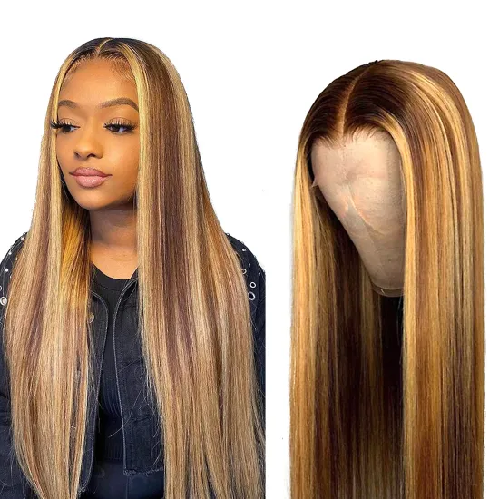 Highlighted Transparent HD Lace Front Human Hair Wig, Brazilian Ombre Color Pre Dyed 13x4 HD 360 Full Lace Wigs For Black Women