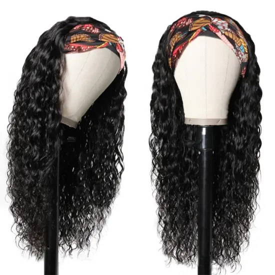 Wholesale Water Wave Headband Wig Human Hair Wigs For Black Women Brazilian Hair Glueless Remy Curly Human Hair Headband Wigs