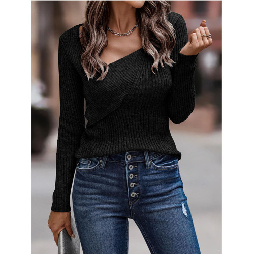 Women`s Long Sleeve Irregular Neck Sweater
