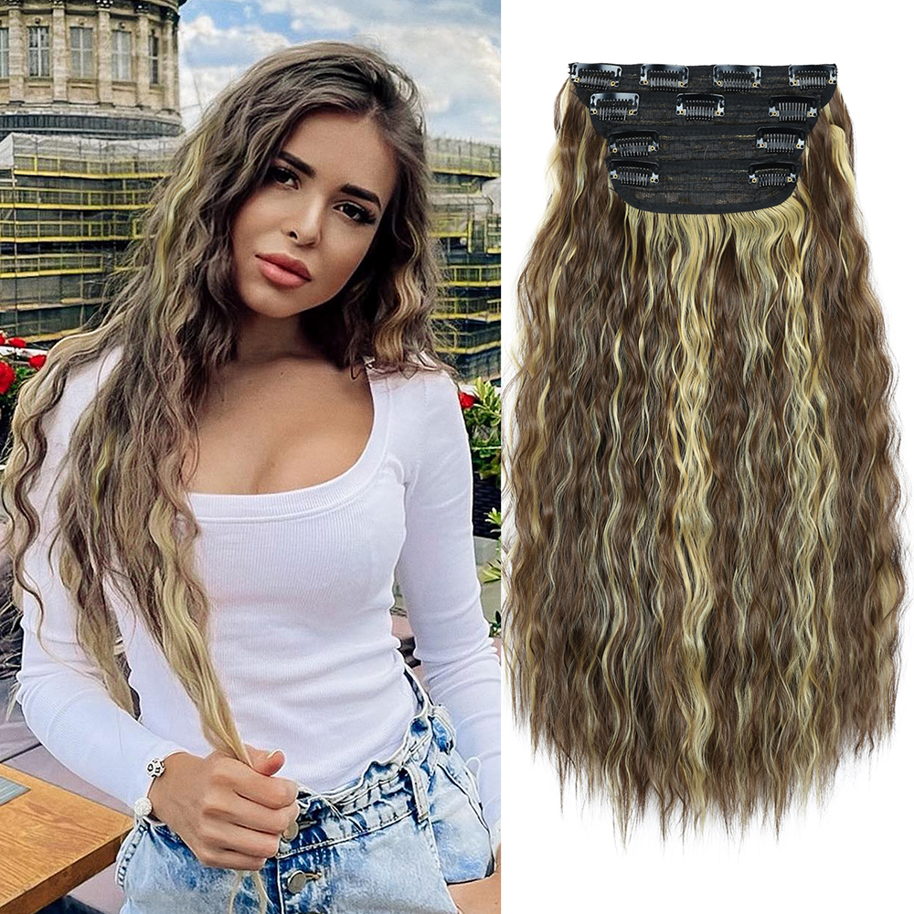 Alileader Hot Sale Langes weiches Haarstück Fluffy 4pcs/Set Clips Perücken 11 Clips Synthetic Hair Extension Clip In