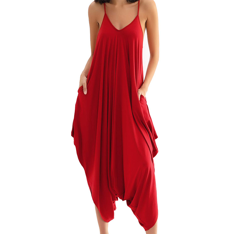 Women's Jumpsuit with Pockets V Neck Spaghetti Strap