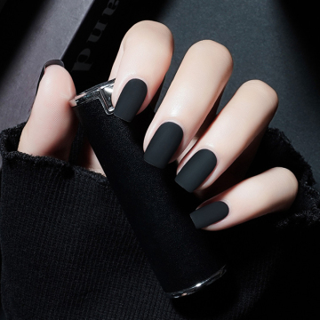 Private Label Cosmetics: Black Matte Finish Nail Polish with UV LED Gel Top Coat and Velvet Fur Texture