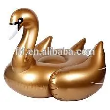 Custom overwater swan rider,golden inflatable swan floating row,inflatable swan float mat