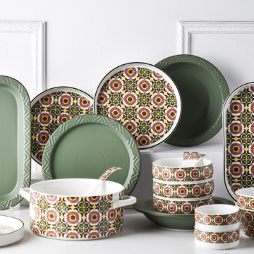 Bohemia Red & Blue Ceramic Dinnerware Set Porcelain Kitchen & Tabletop Stoneware Dinner Set