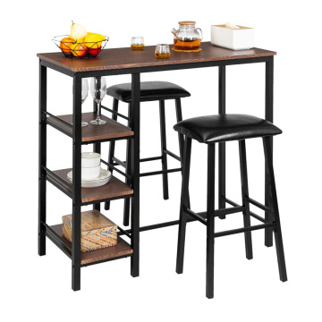 Modern Industrial Wooden Metal Dining and Bar Table Set with Chairs