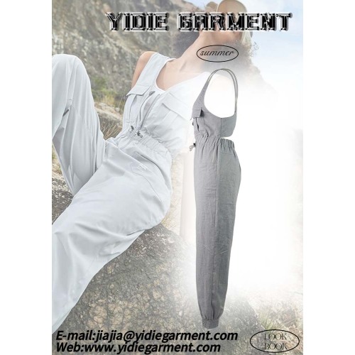 Multi Pocket Utilty Sleeveless Linen Cargo Jumpsuit