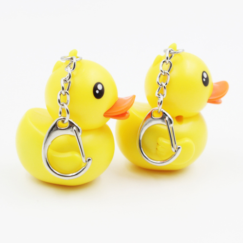 crazy hot sale wholesale price custom logo plastic ABS 3d duck shape led sound keychain