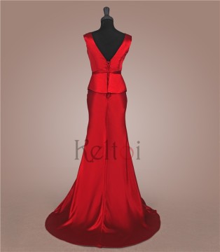 2014 satin red long oriental mother of the bride evening dress for wedding